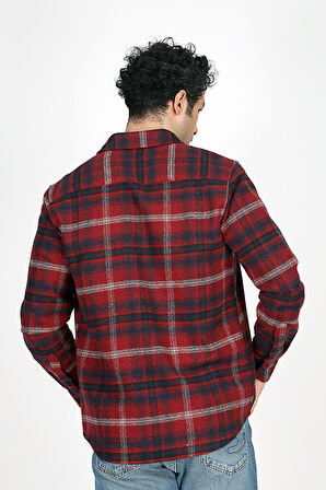 Alvert Erkek Dokuma U.Kol Gömlek Bordo-Lacivert