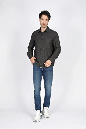 Francis Erkek Dokuma U.Kol Gömlek Gri