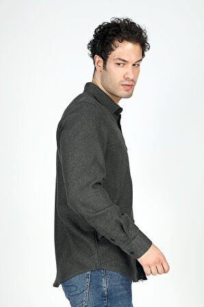 Francis Erkek Dokuma U.Kol Gömlek Gri