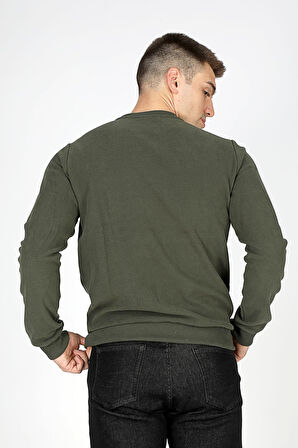 Newdiagonal Erkek O Yaka Sweatshirt Haki