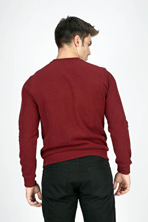 Newdwade Erkek O Yaka Sweatshirt Bordo