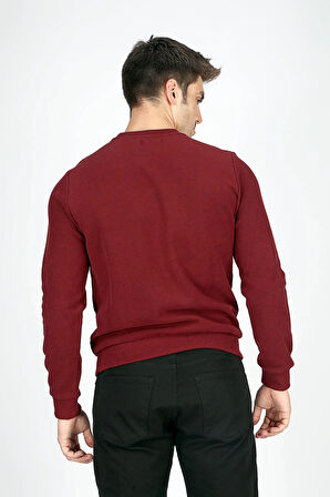 Newdwade Erkek O Yaka Sweatshirt Bordo