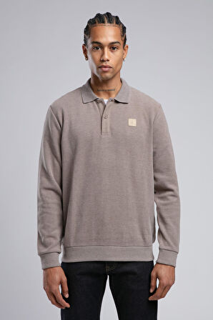 Newblend Erkek Polo Yaka Sweatshirt Koyu Bej