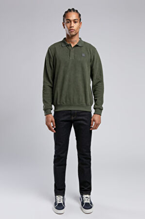 Newblend Erkek Polo Yaka Sweatshirt Haki