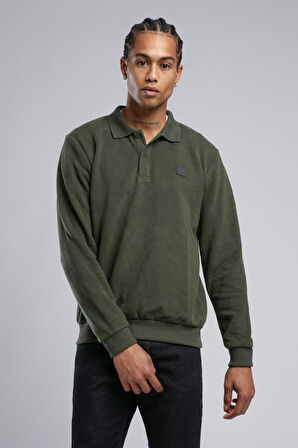 Newblend Erkek Polo Yaka Sweatshirt Haki