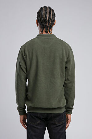 Newblend Erkek Polo Yaka Sweatshirt Haki