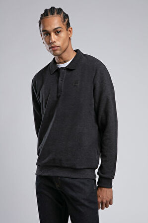 Newblend Erkek Polo Yaka Sweatshirt Antrasit