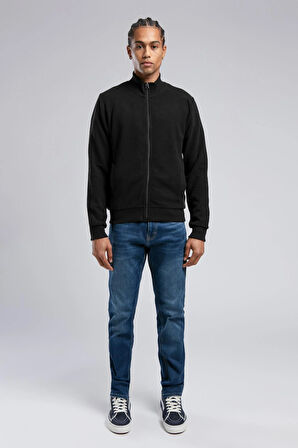 Dreon Erkek Dik Yaka Fermuarlı Sweatshirt Siyah