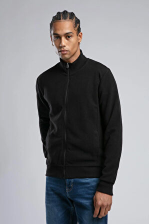 Dreon Erkek Dik Yaka Fermuarlı Sweatshirt Siyah