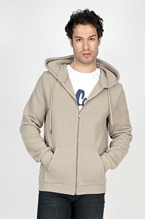 Ruth Erkek Kapüşonlu Fermuarlı Sweatshirt Vizon