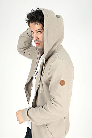 Ruth Erkek Kapüşonlu Fermuarlı Sweatshirt Vizon