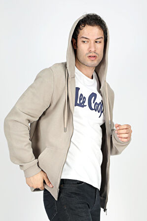 Ruth Erkek Kapüşonlu Fermuarlı Sweatshirt Vizon