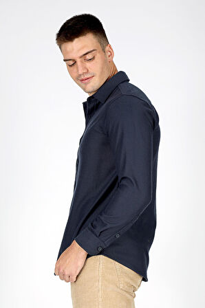 Frans Erkek Dokuma Uzun Kol Gömlek Lacivert