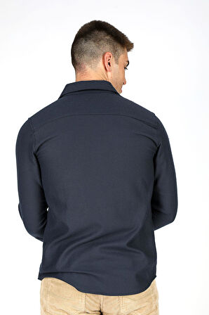 Frans Erkek Dokuma Uzun Kol Gömlek Lacivert