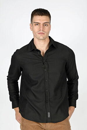 Frans Erkek Dokuma Uzun Kol Gömlek Siyah