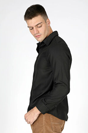 Frans Erkek Dokuma Uzun Kol Gömlek Siyah