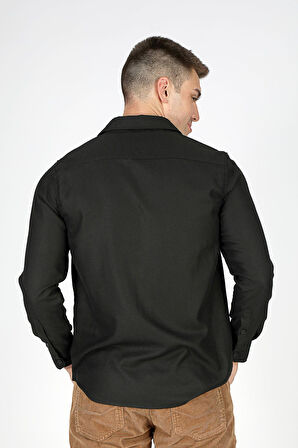 Frans Erkek Dokuma Uzun Kol Gömlek Siyah
