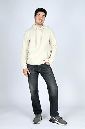 Work Erkek Kapüşonlu Sweatshirt Ekru