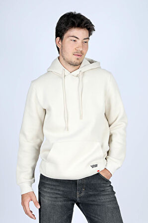 Work Erkek Kapüşonlu Sweatshirt Ekru
