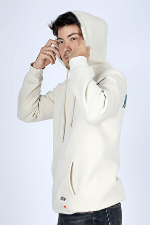 Work Erkek Kapüşonlu Sweatshirt Ekru
