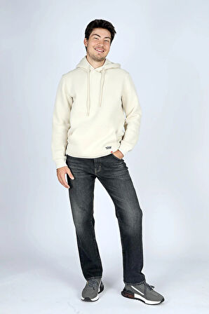 Work Erkek Kapüşonlu Sweatshirt Ekru