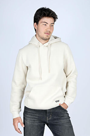 Work Erkek Kapüşonlu Sweatshirt Ekru