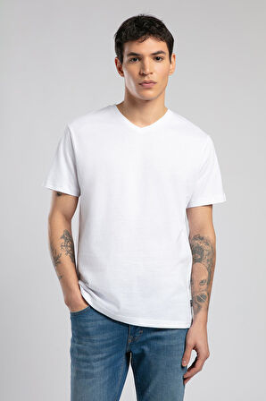 Jonat Erkek V Yaka T-Shirt Beyaz