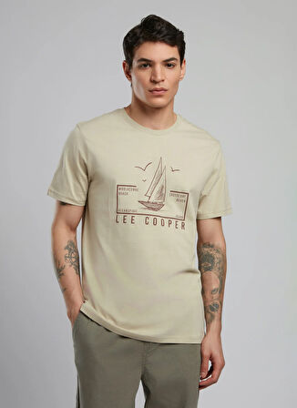 Lee Cooper Yuvarlak Yaka Bej Erkek T-Shirt 252 LCM 242038 MARK BEJ