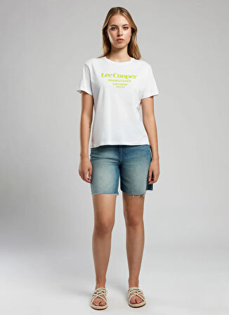 Lee Cooper Bisiklet Yaka Baskılı Beyaz Kadın T-Shirt 252 LCF 242004 BRIGHTON BEYAZ-Y