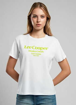 Lee Cooper Bisiklet Yaka Baskılı Beyaz Kadın T-Shirt 252 LCF 242004 BRIGHTON BEYAZ-Y