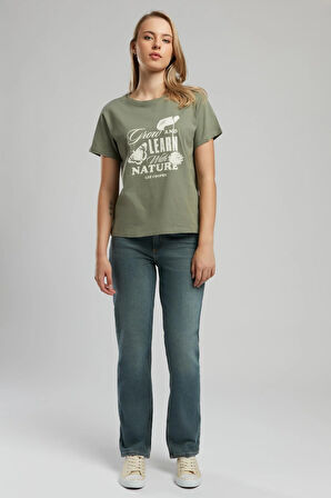 Grow Kadın O Yaka T-Shirt Haki