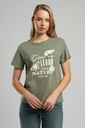 Grow Kadın O Yaka T-Shirt Haki