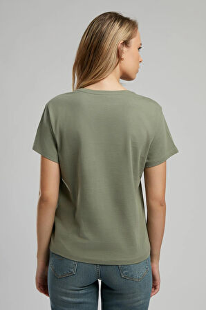 Grow Kadın O Yaka T-Shirt Haki