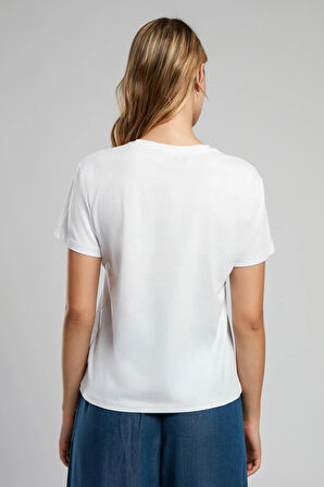 Digital Kadın O Yaka T-Shirt Beyaz