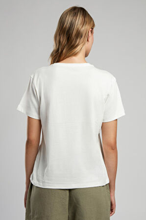 East Kadın O Yaka T-Shirt Ekru