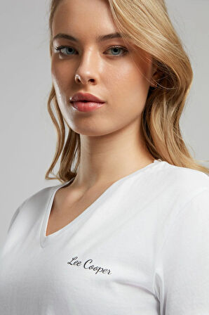 Sade Kadın V Yaka T-Shirt Beyaz