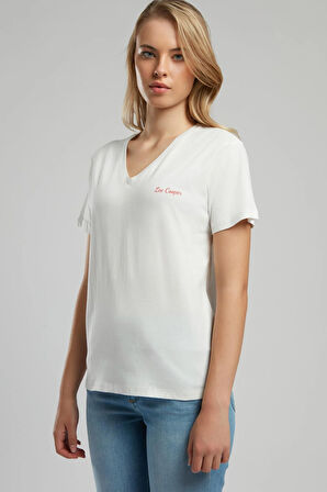 Sade Kadın V Yaka T-Shirt Ekru Ekru