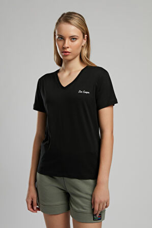 Sade Kadın V Yaka T-Shirt Siyah