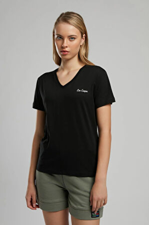 Sade Kadın V Yaka T-Shirt Siyah