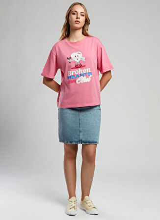 Lee Cooper Bisiklet Yaka Baskılı Pembe Kadın T-Shirt 252 LCF 242023 BROKEN PEMBE