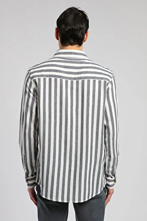 Cızjo Erkek U.Kol Dokuma Gömlek Ekru-Lacivert