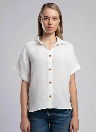 Lee Cooper Rahat Klasik Yaka Düz Beyaz Kadın Gömlek 252 LCF 241001 KIERRA BEYAZ