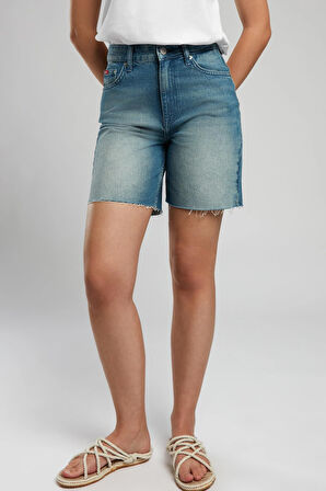Bund 1 Kadın Jean Şort Denim