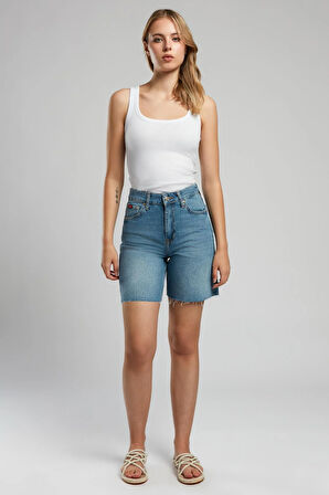 Bund 2 Kadın Jean Şort Denim