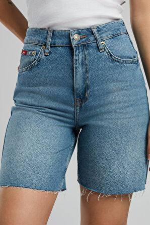Bund 2 Kadın Jean Şort Denim