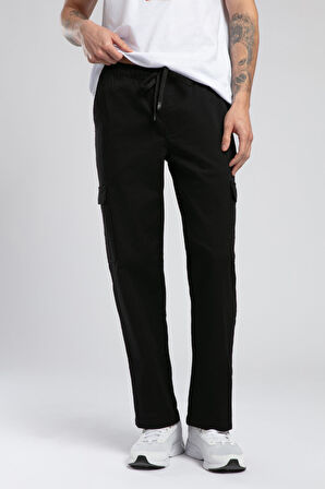 Jogger Cargo Erkek Dokuma Pantolon Siyah