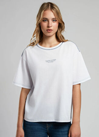 Lee Cooper Bisiklet Yaka Baskılı Ekru Kadın T-Shirt 252 LCF 242014 KARBE EKRU-L