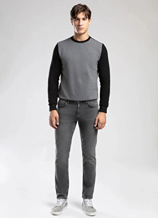 Lee Cooper Yuvarlak Yaka Gri - Siyah Erkek Sweatshırt 261 LCM 241065 DIAGONAL SİYAH - GRİ