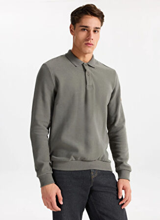 Lee Cooper Polo Yaka Haki Erkek Sweatshırt 261 LCM 241067 NEWBLEND OLIVE