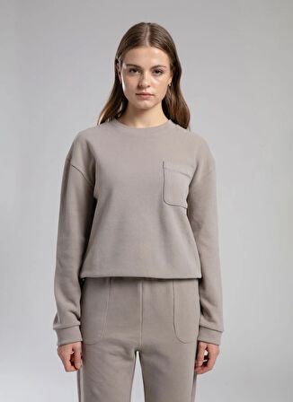 Lee Cooper O Yaka Düz Vizon Kadın Sweatshırt 261 LCF 241017 FLORA VIZON